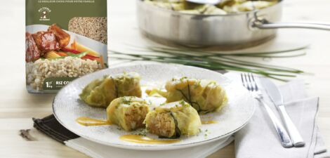 les rouleaux de choux au riz complet et aux crevettes Arroz Cigala