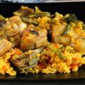 Riz aux légumes et au poulet façon arroz Cigala Maroc