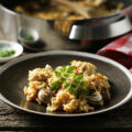 Riz au poulet, escargots et champignons shiitake