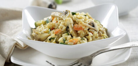 Risotto aux champignons, carottes et courgettes