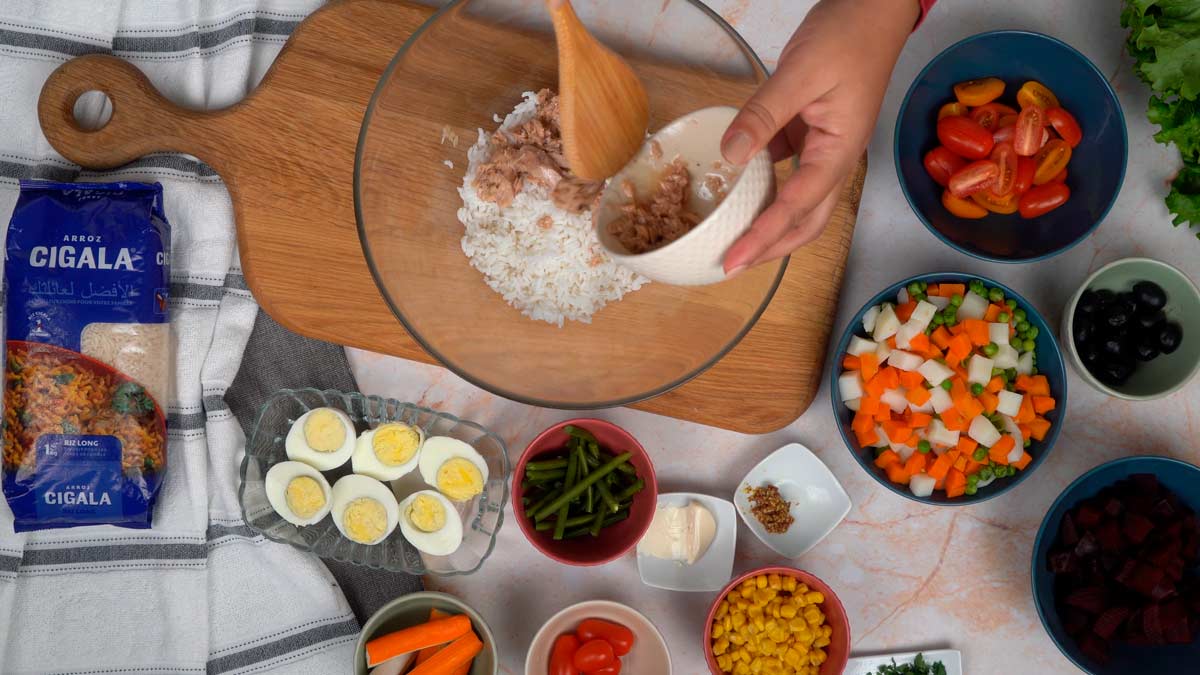 recette salade de riz nicoise: Assaisonnement du riz