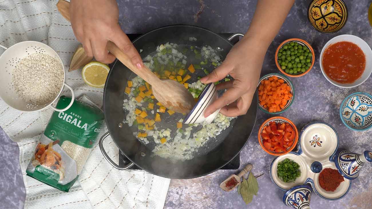 paella aux légumes: Ajout de poivron
