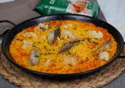 Paella au chou-fleur et la morue