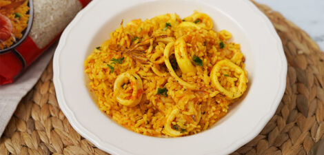 imagen receta الكلمار مع البصل والأرز